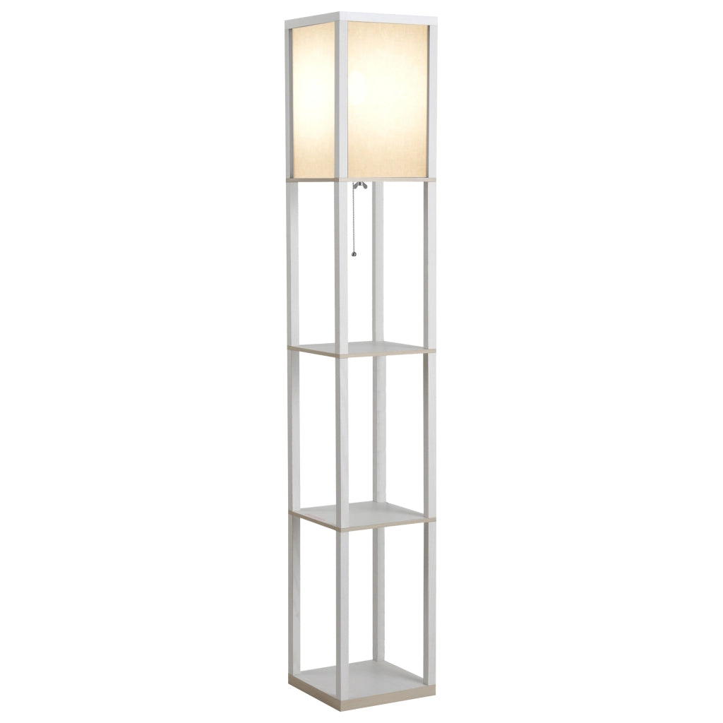 Lampada da Terra con Scaffale ¨C Xylo ¨C 3 Ripiani Legno MDF Bianco 26x26x160cm