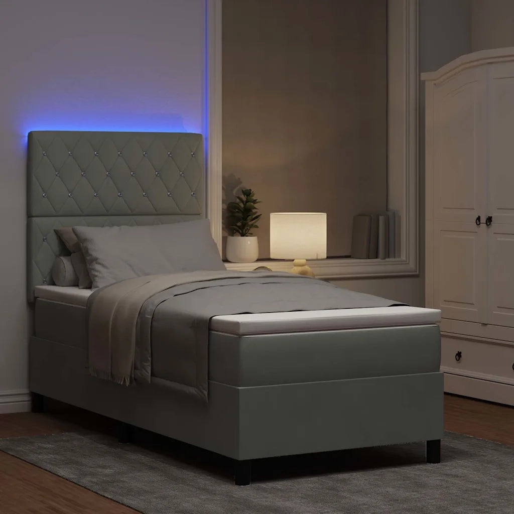 Letto a Sorgente LED Grigio chiaro 100 x 200 cm Tessuto