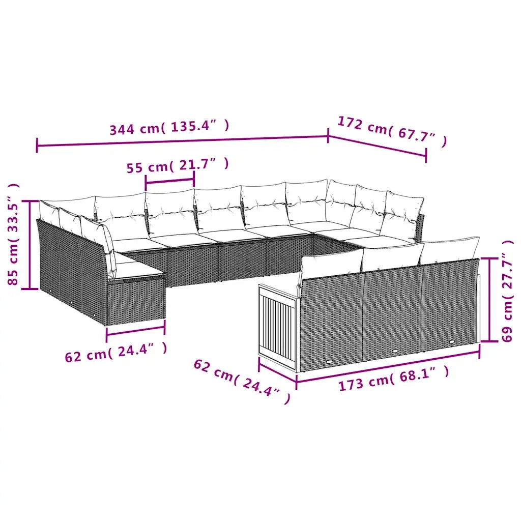 Set Divani da Giardino 13 pz con Cuscini Nero in Polyrattan 3228136