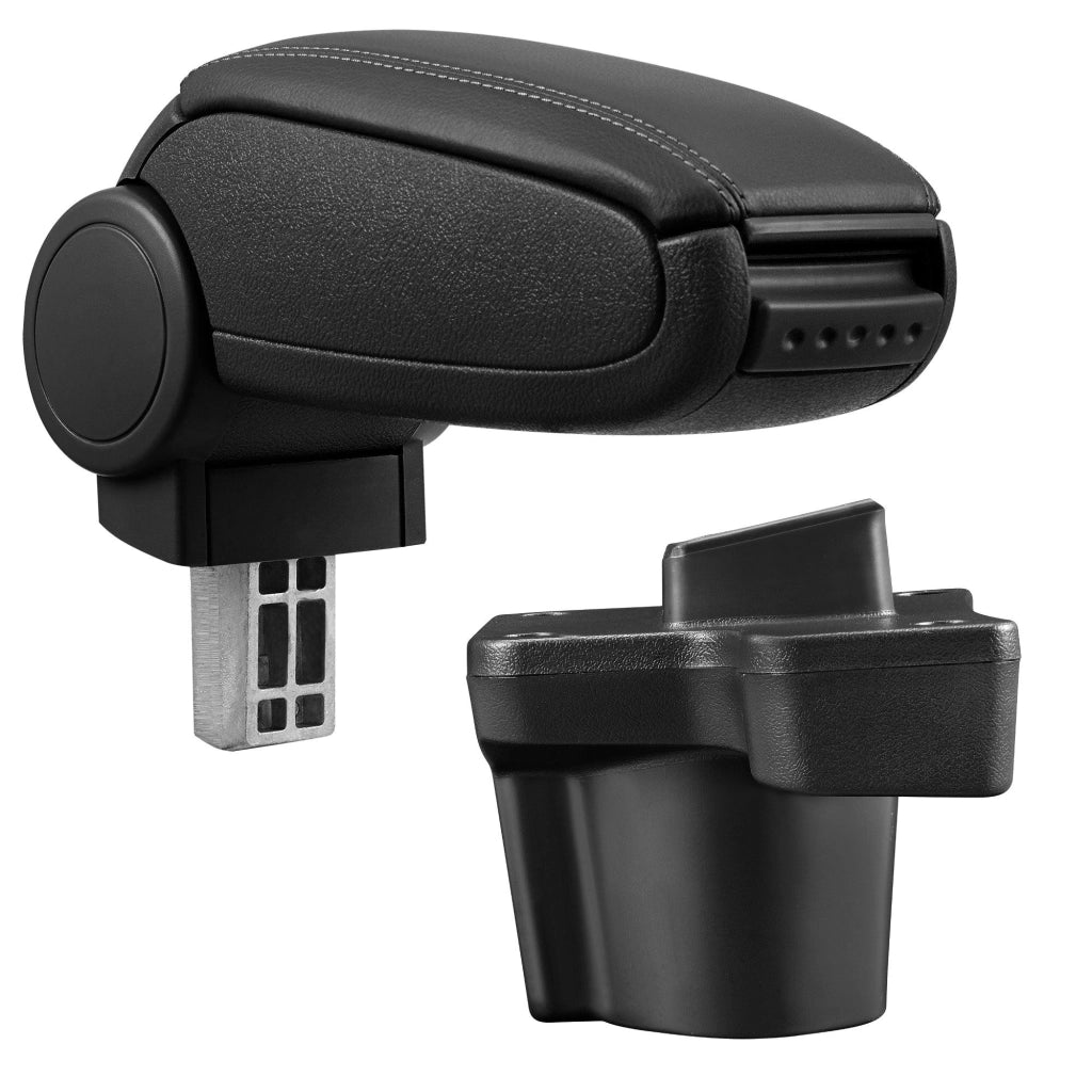 Bracciolo centrale per Mazda 2 (tipo DJ) con scomparto imbottito in similpelle nera con cuciture nere 03_0000511