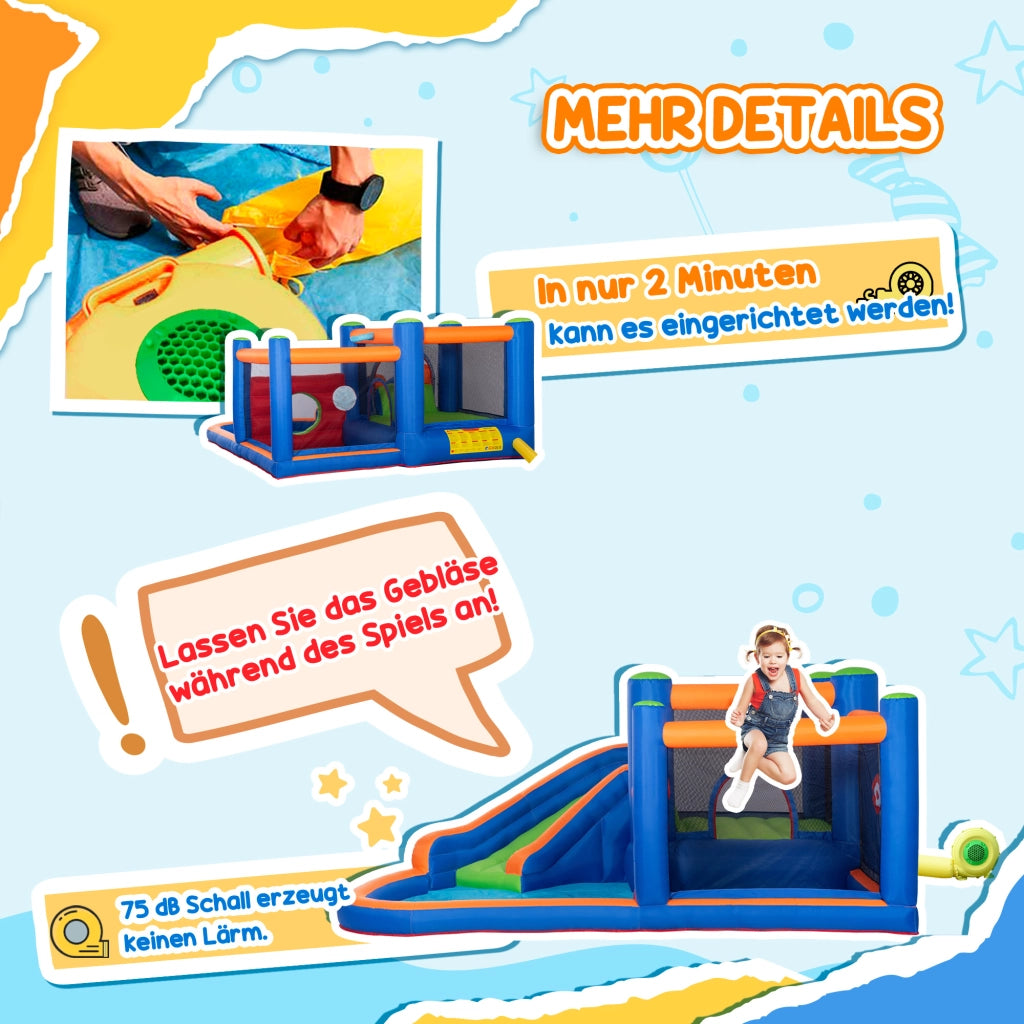 Castello Gonfiabile per Bambini ¨C Zephmum ¨C Verde, con Piscina e Pompa, 380x340x170 cm