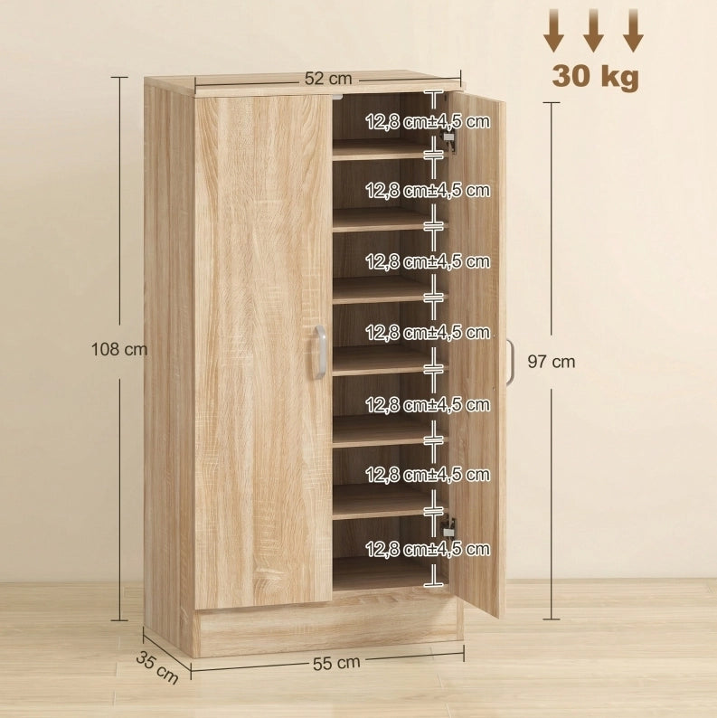 Scarpiera 55x35x108 cm con 6 ripiani regolabili; cerniere a chiusura rallentata; legno; naturale