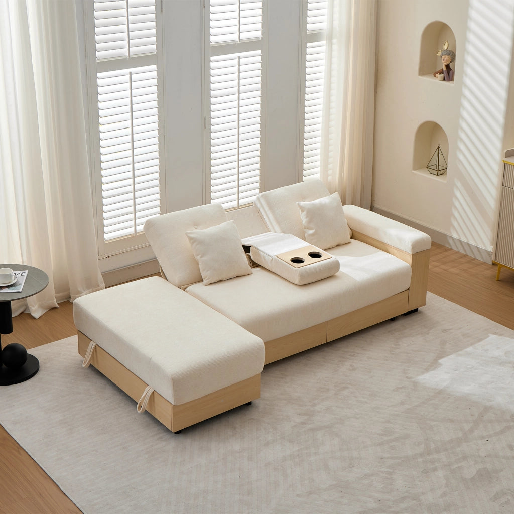 DIVANO Letto con contenitore 217x110x90 cm in chenille beige
