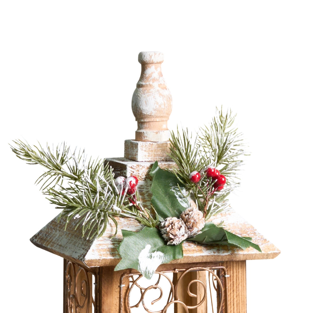 Lanterna LED in legno di abete marrone scuro Decorazione natalizia tradizionale fatta a mano