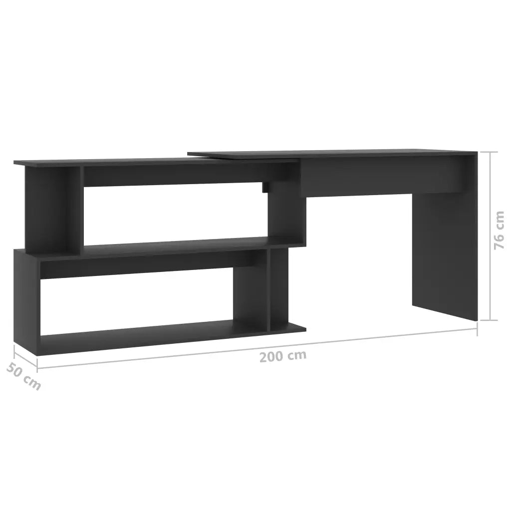 Scrivania ad Angolo Grigia 200x50x76 cm in Legno Multistrato