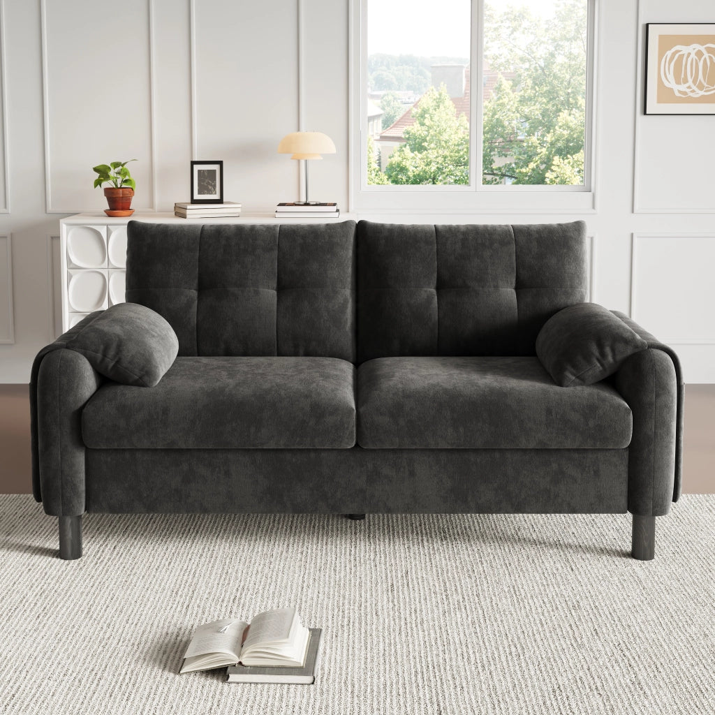 Divano 2 Posti in Tessuto Chenille con Cuscini Morbidi ¨C MINIMAL ¨C Grigio