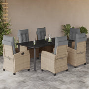 Set Pranzo da Giardino 7 pz con Cuscini Beige Misto Polyrattan