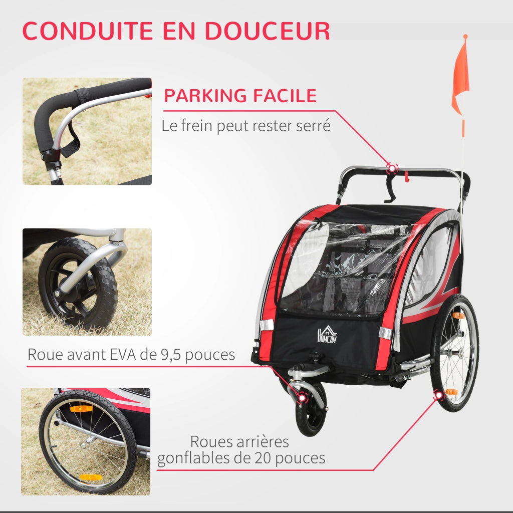 Carrello per bicicletta bambini 2 in 1 ¨C zephmum ¨C rosso