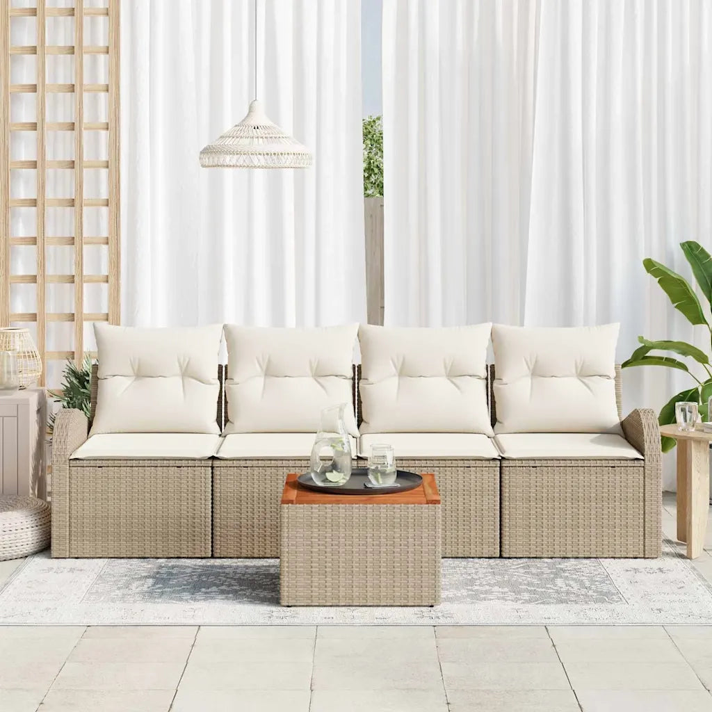 Set Divano da Giardino con cuscino 5 pcs Beige polyrattan