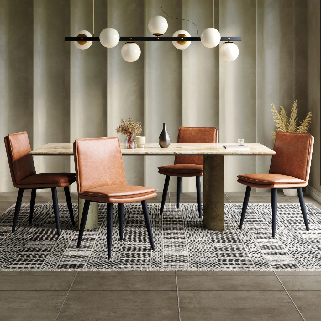 2 sedie da pranzo in PU marrone con cuscino a doppio strato e gambe in metallo, design moderno