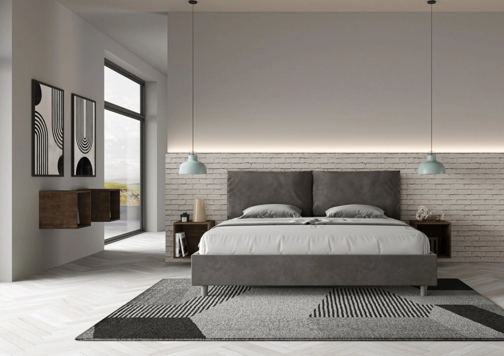 BS COM Letto matrimoniale king size senza rete imbottito 190x210 microfibra grigio Large