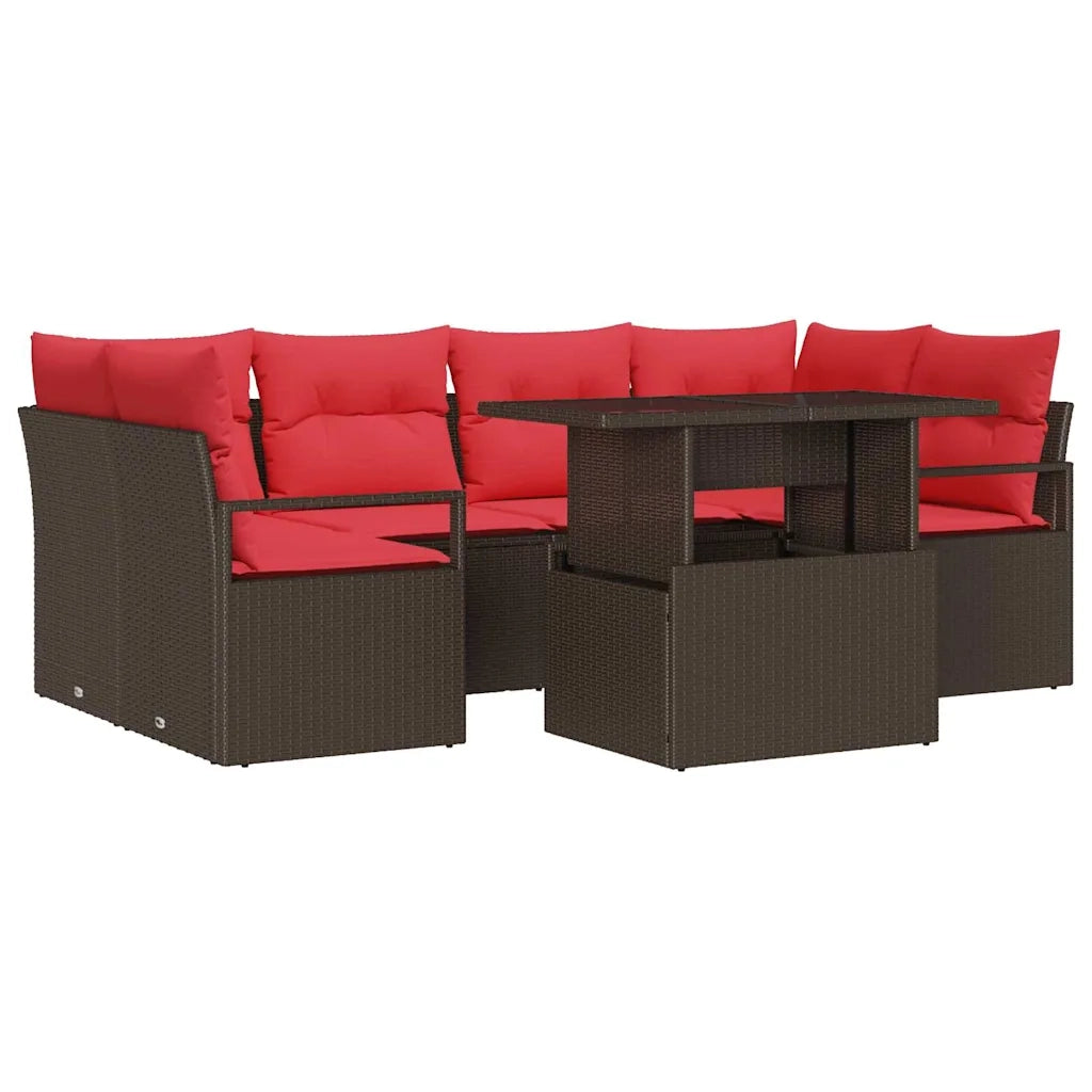 Set Divano da Giardino 7 pcs Marrone e rosso polyrattan 3348760