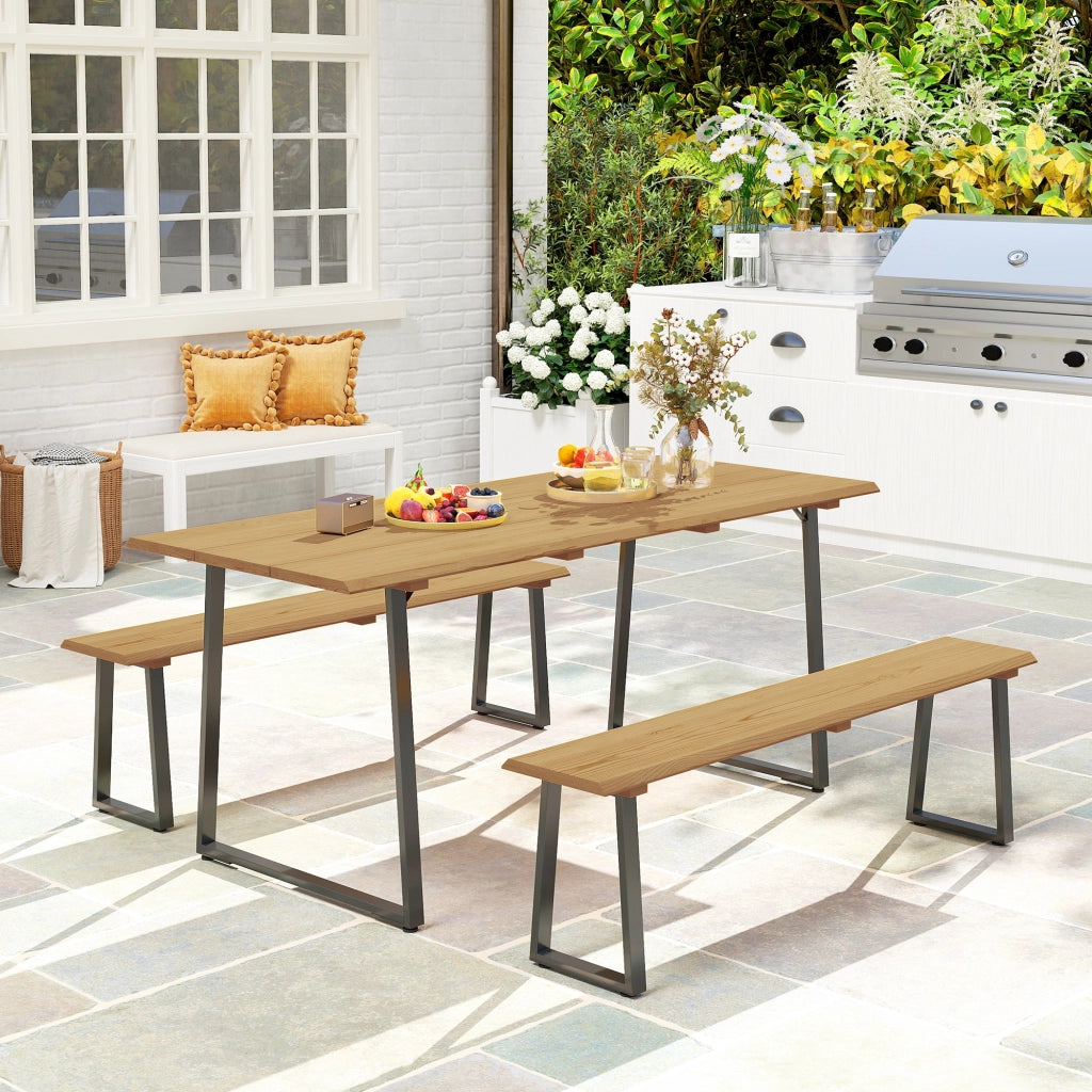 Set tavolo da pranzo allungabile in legno per 6 persone con 2 panche ¨C Xylo ¨C 178x76x77 cm naturale