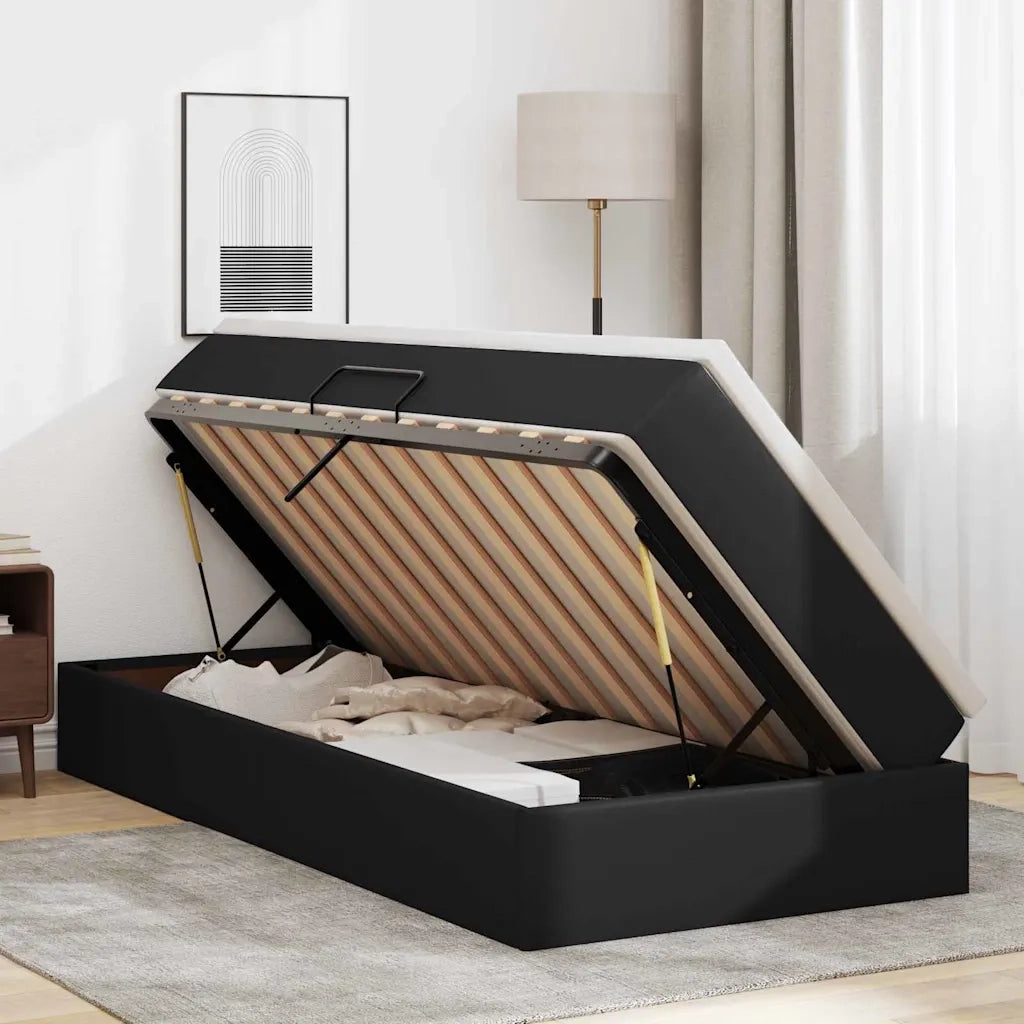 Letto con contenitore e materasso Nero 90 x 200 cm