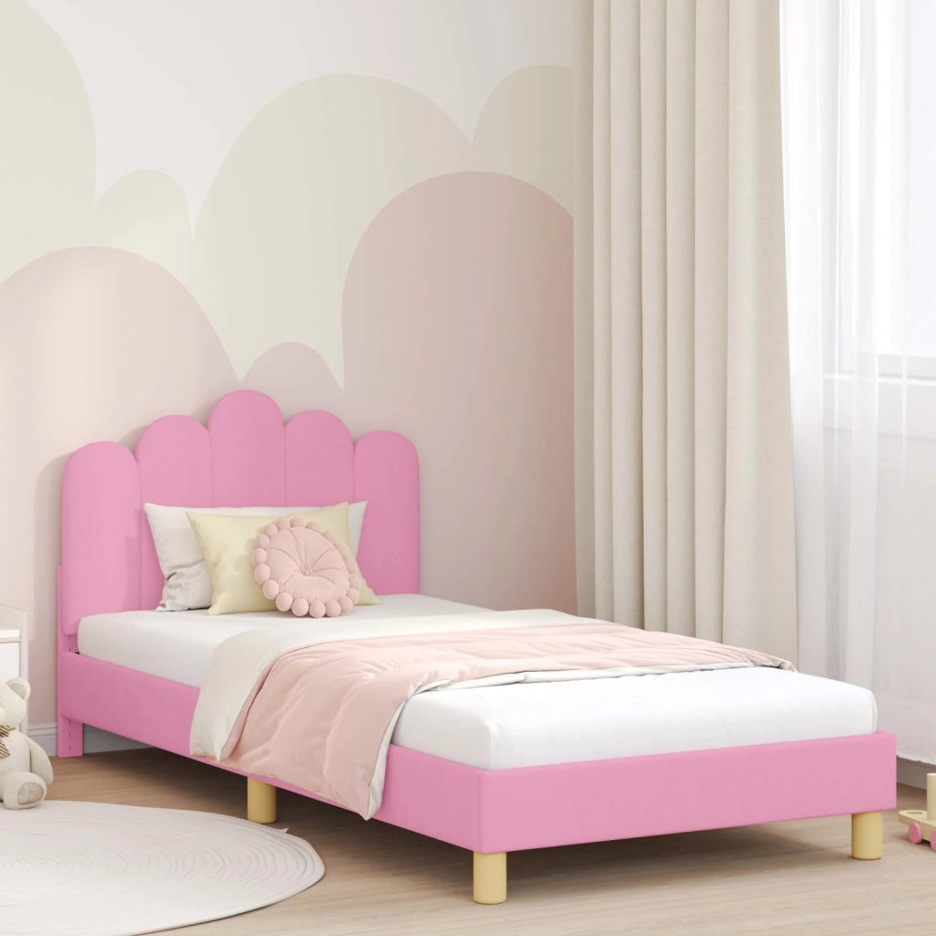 Struttura letto Bambini | Letto Infantile | Lettino con testata Rosa 90 x 190 cm Tessuto