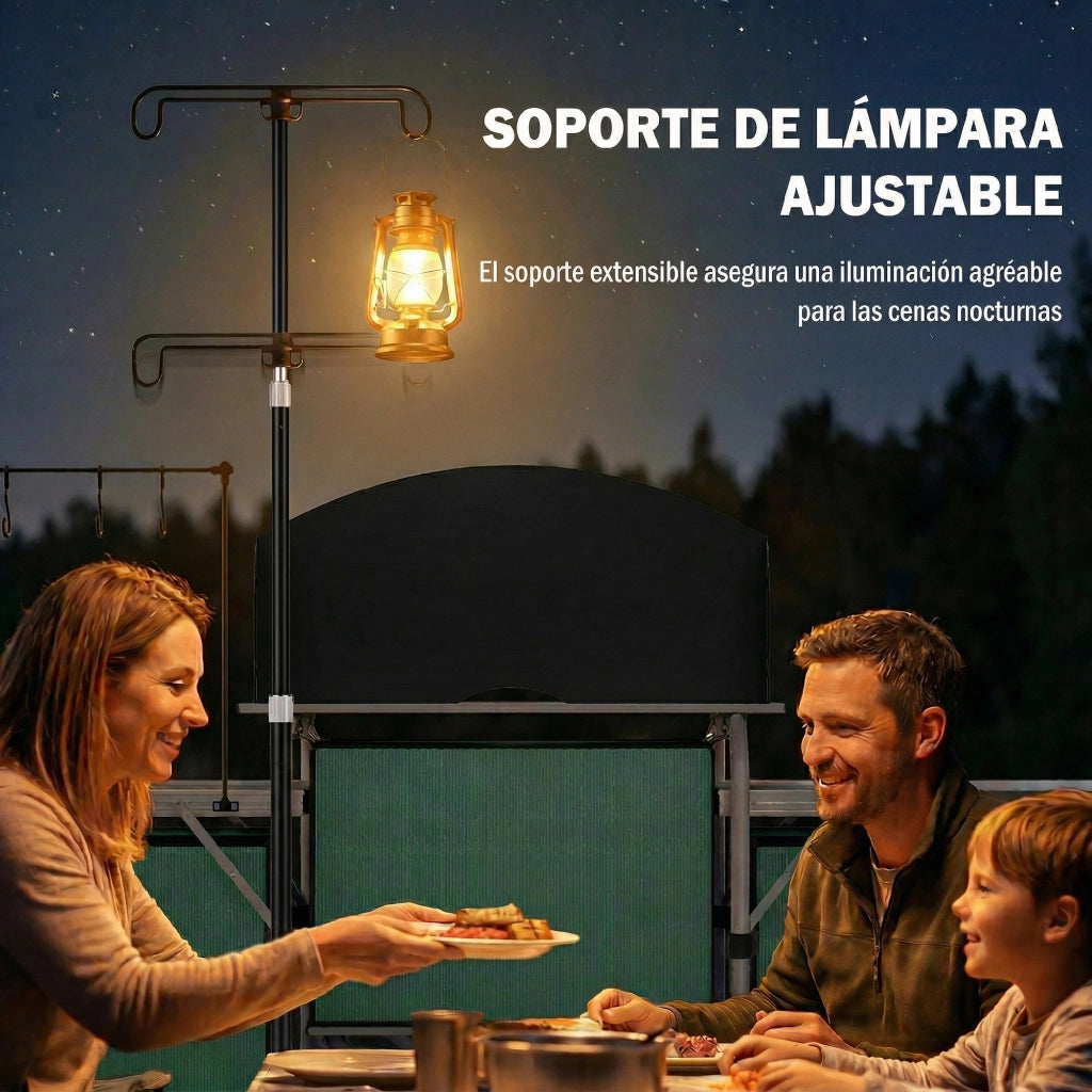Mobile Cucina Pieghevole da Campeggio ¨C Xylo ¨C 3 Tavoli 4 Ganci Verde 172x48x130cm