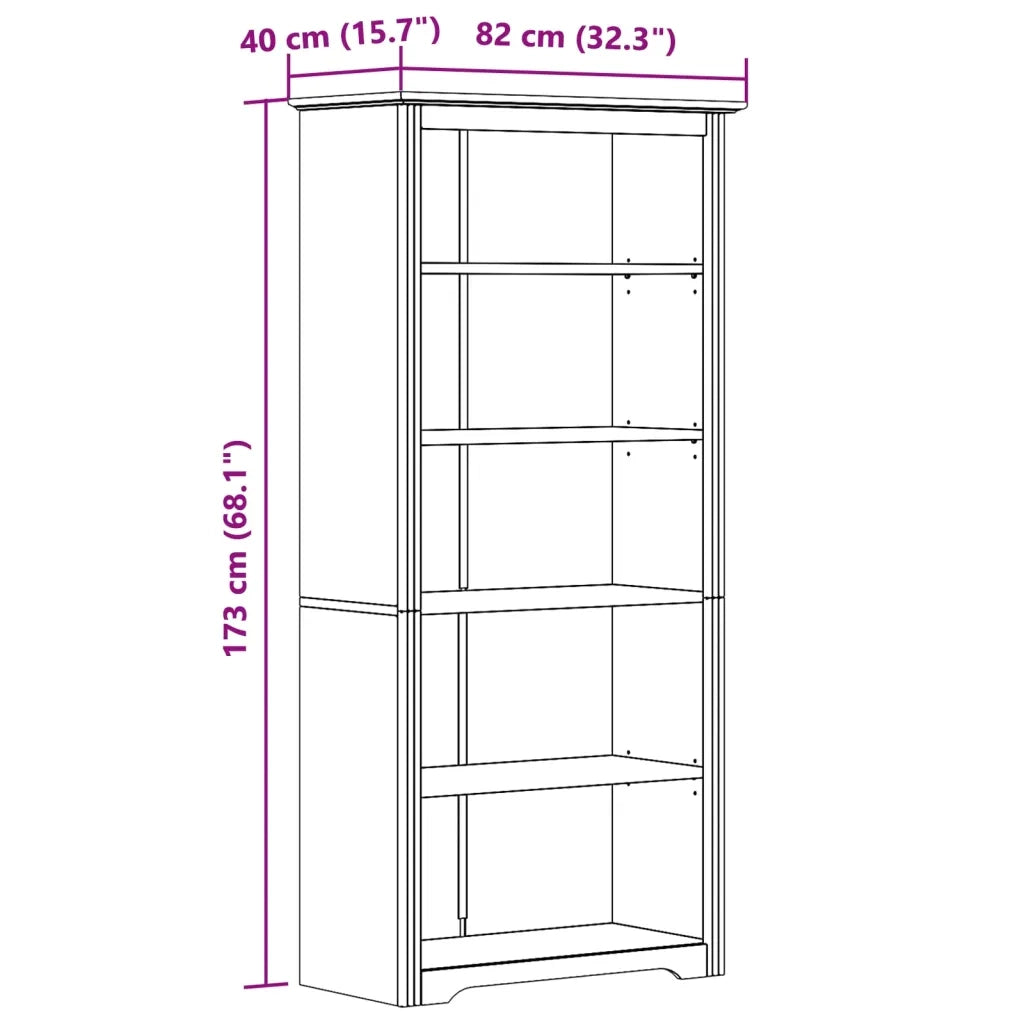 Libreria BODO 5 Ripiani 82x40x173cm Legno Massello Pino Marrone 355081