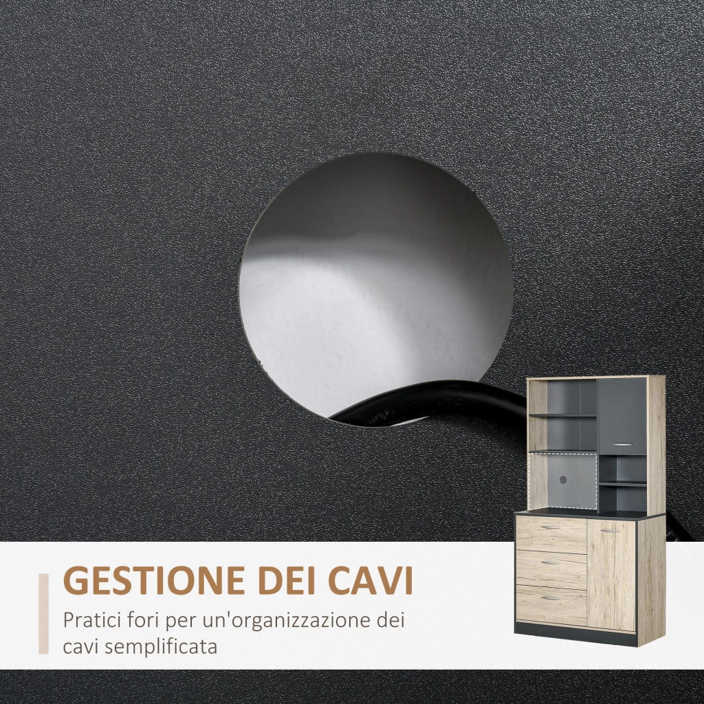 Mobile Cucina Credenza Moderna Salvaspazio con 2 armadietti 3 cassetti 3 ripiani Legno 90 x 39 x 169cm colore Grigio Rovere Chiaro