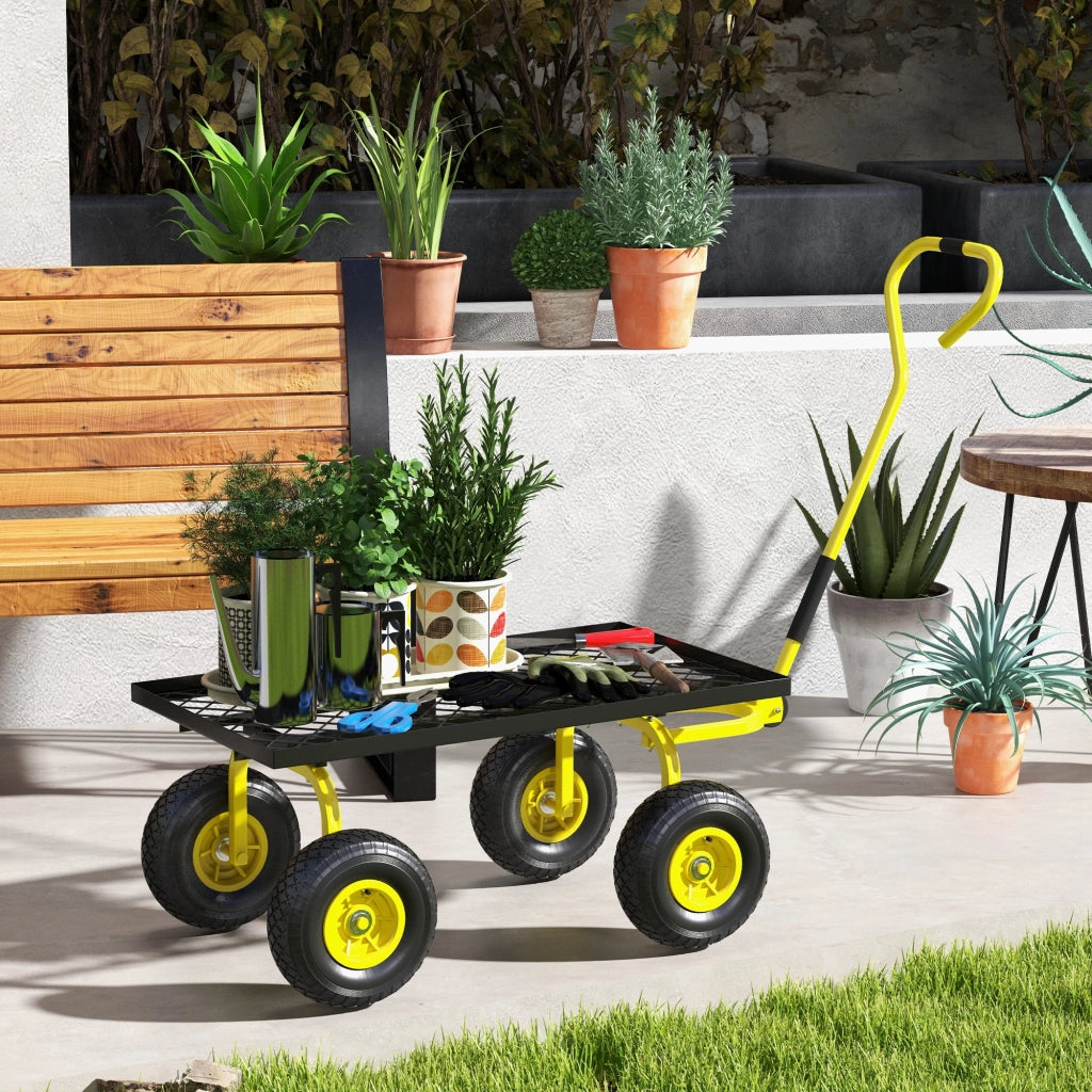 Carrello da Giardino in Acciaio con Capacit¨¤ 150 kg e Maniglia Rivestita, 94x48.5x100 cm, Giallo e Nero