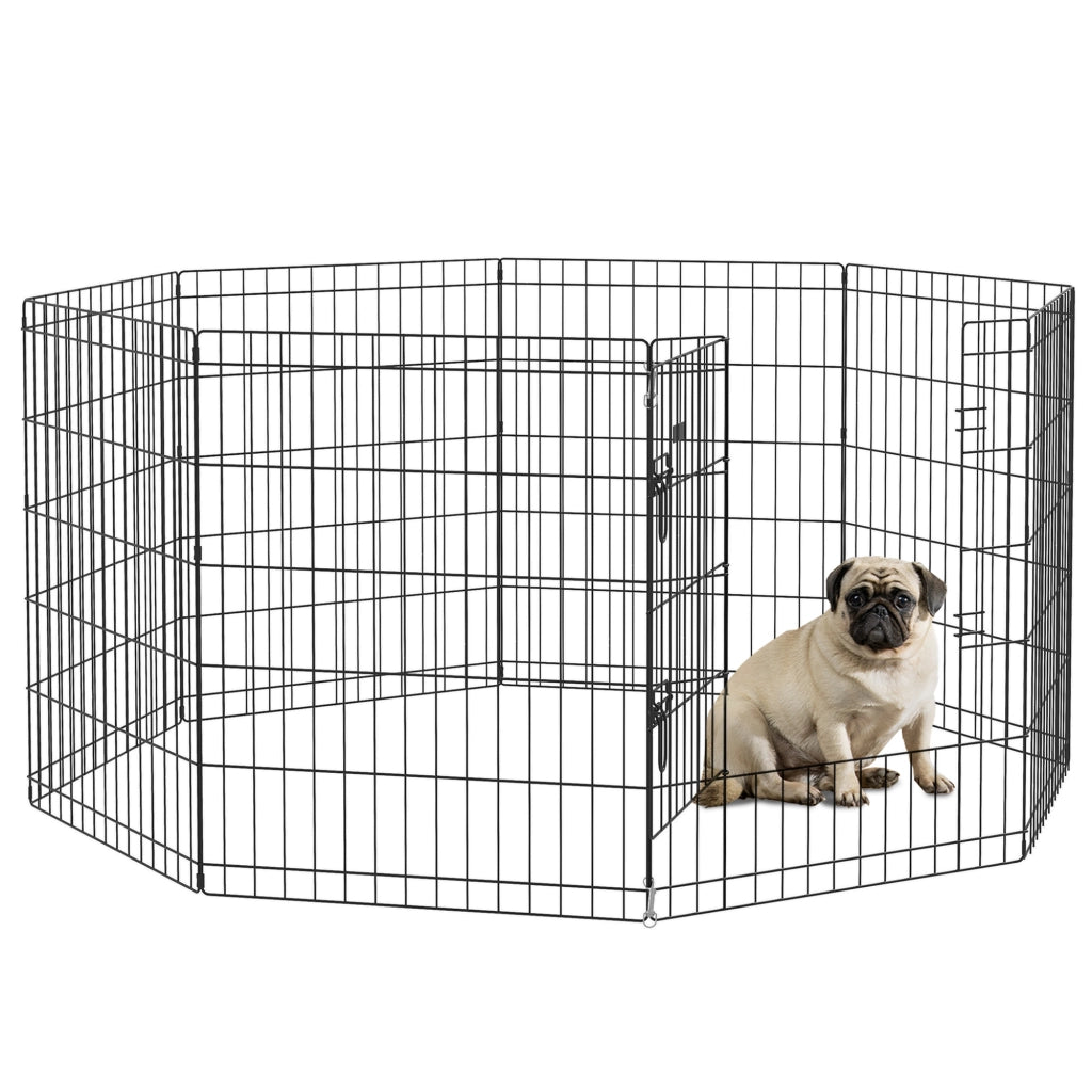 Recinto per Cani 8 Pannelli con Porta ¨C Zephmum ¨C Nero 76x61 cm