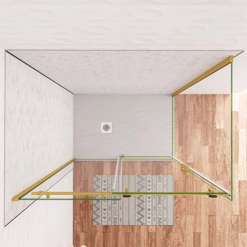 Box Doccia Angolare 100X80 cm H.195 cm Porta Scorrevole con Parete Fissa Vetro 8 mm Temperato Anticalcare Trasparente Telaio Cromo Dorato
