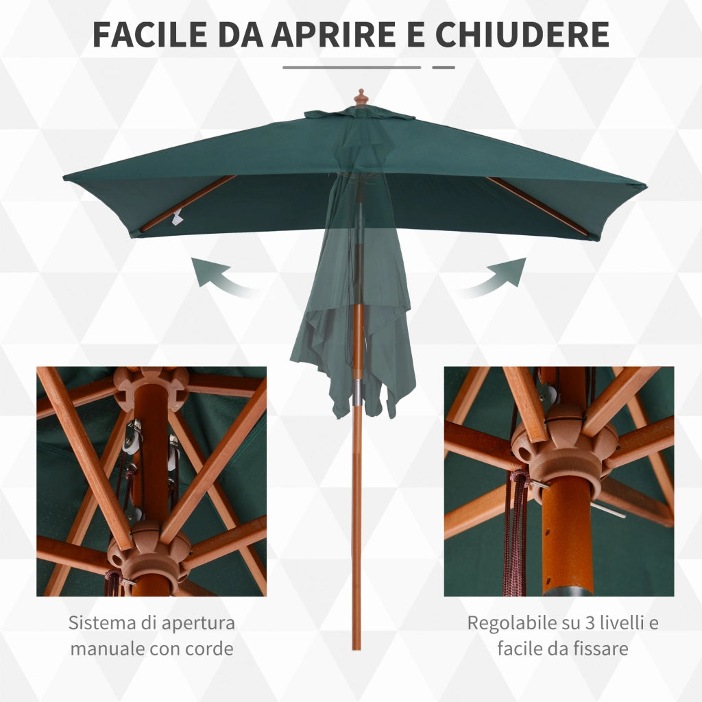 Ombrellone da Giardino Inclinabile ¨C Xylo ¨C 2x1.5m Legno Verde 6 Stecche