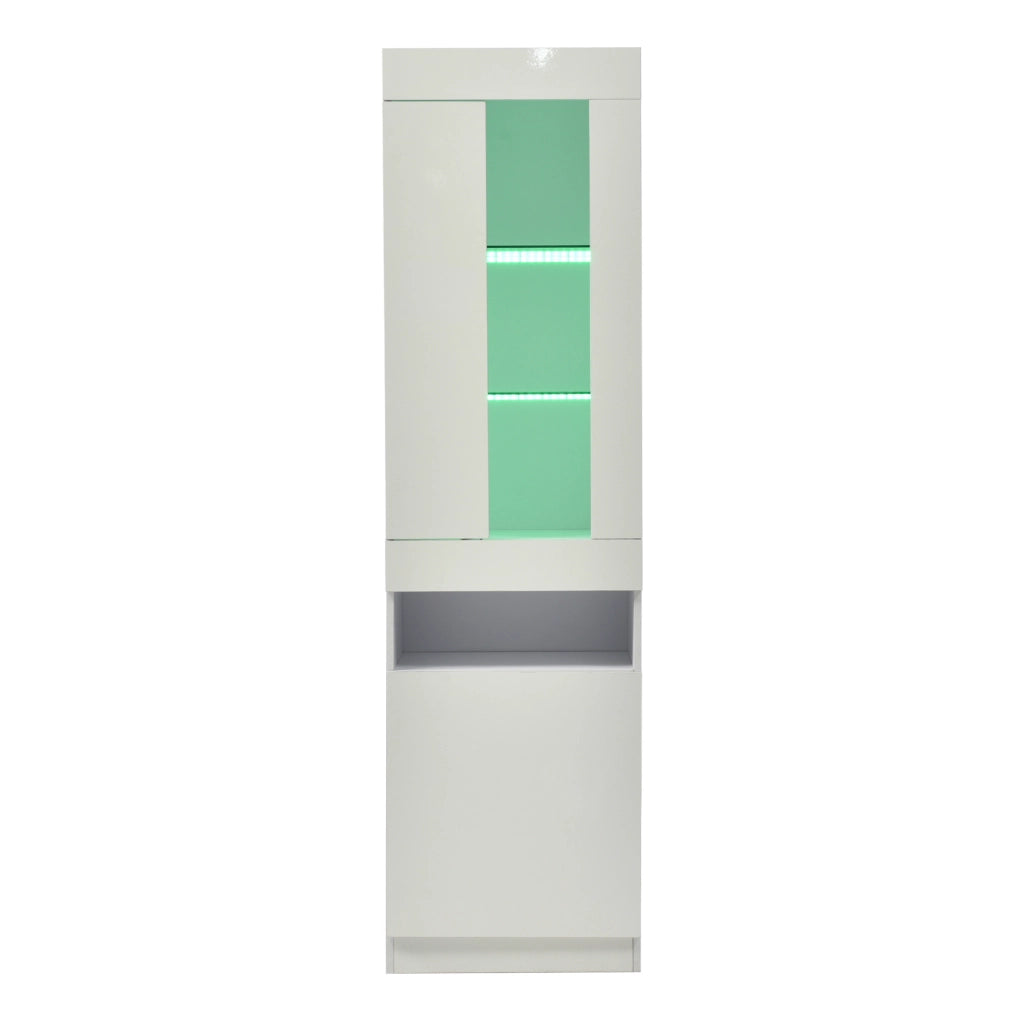 Vetrina moderna 50 x 40 x 180 cm bianca con LED USB; ante in finitura lucida e ripiani in vetro