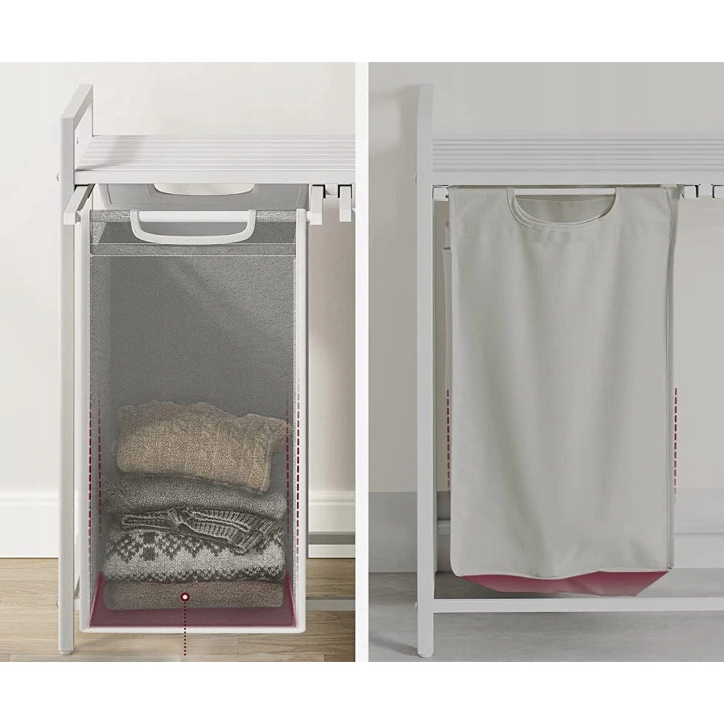 Mobile bagno con doppio cesto portabiancheria bianco