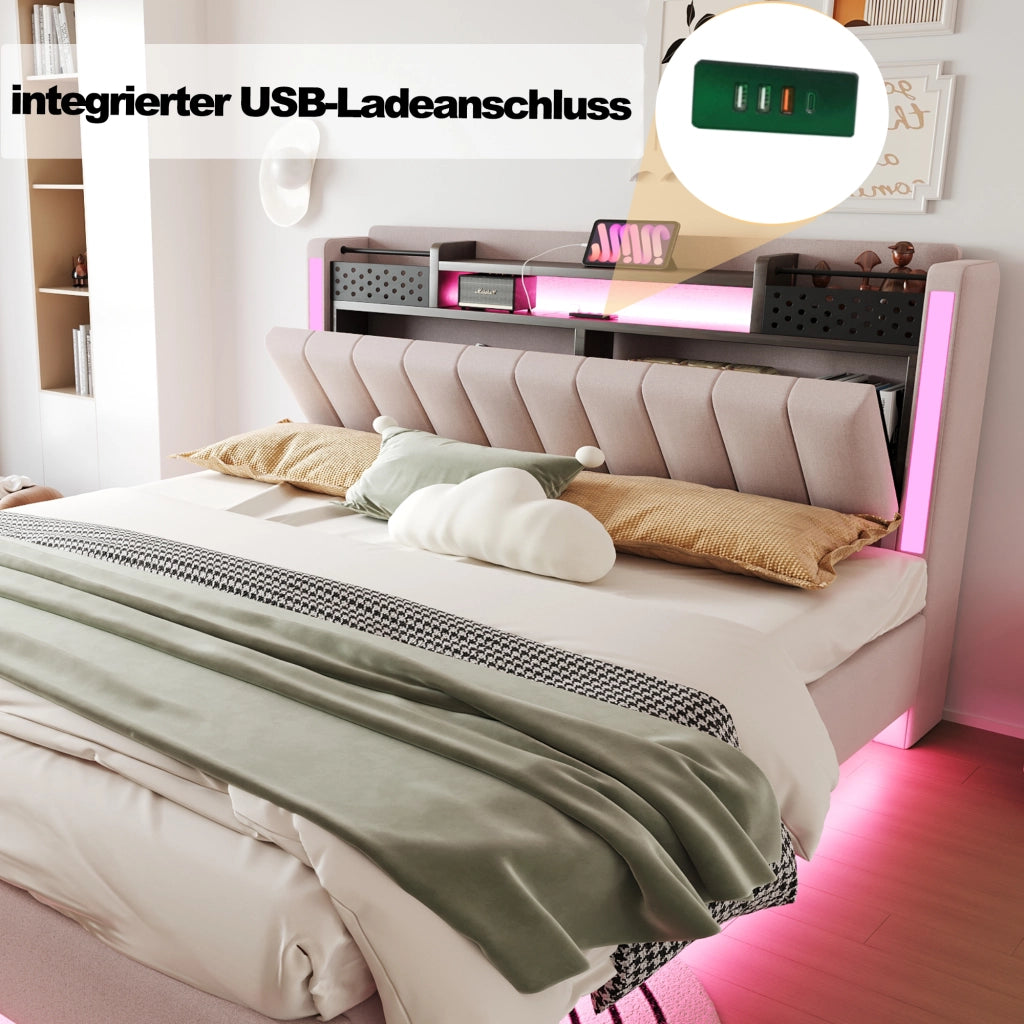 letto imbottito lino beige 160 x 200 cm