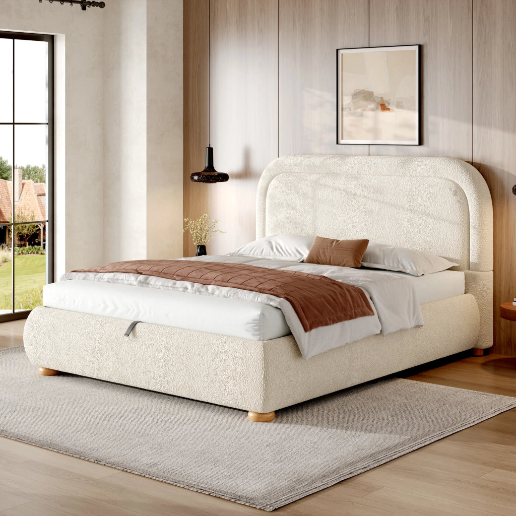 letto imbottito bouclé beige 140 x 200 cm