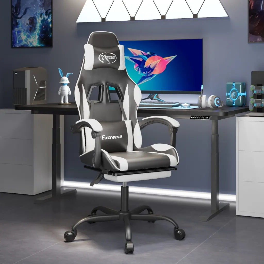 Sedia da Gaming | Sedia da e-sports Girevole Poggiapiedi Nero e Bianco Similpelle