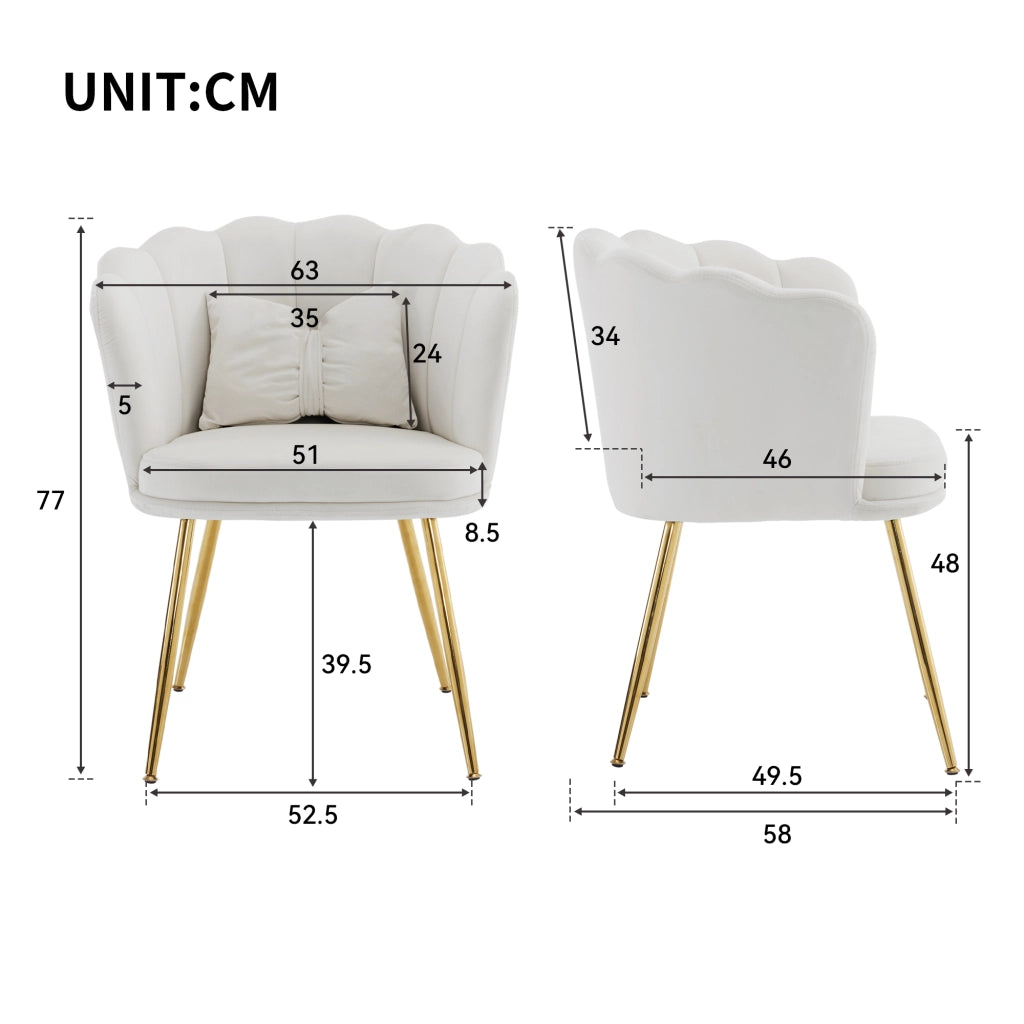 Set di 2 poltroncine moderne in velluto - Zephmum- Schienali a petalo, gambe dorate, cuscini farfalla