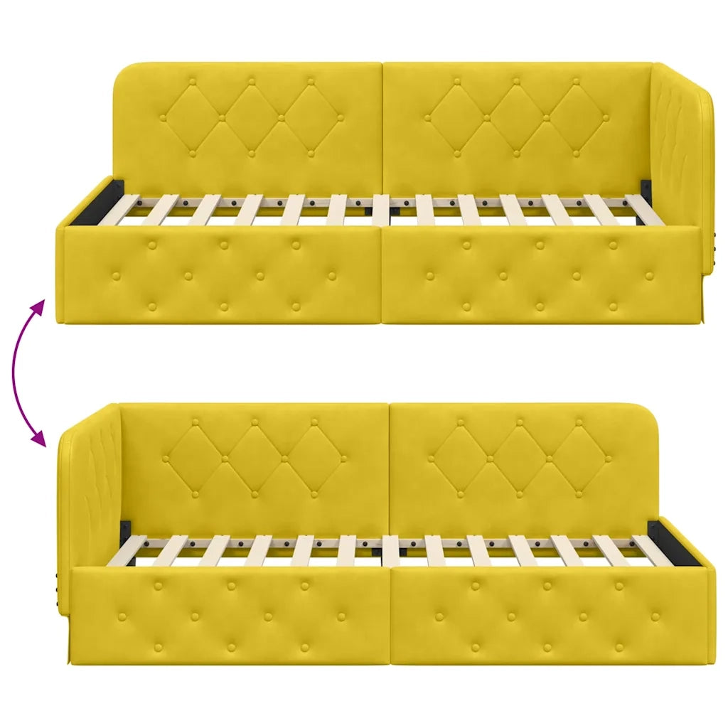 Letto singolo | Letto per adulti | Cornice del letto ad angolo Giallo 90 x 200 cm Velluto