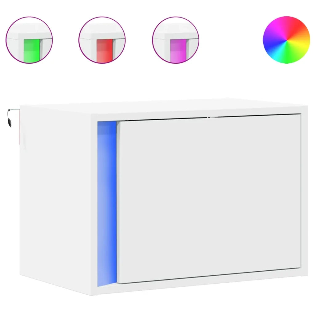 Set di 2 Comodini | Armadio da Notte | Mobiletto da notte a Parete con Luci LED Bianchi