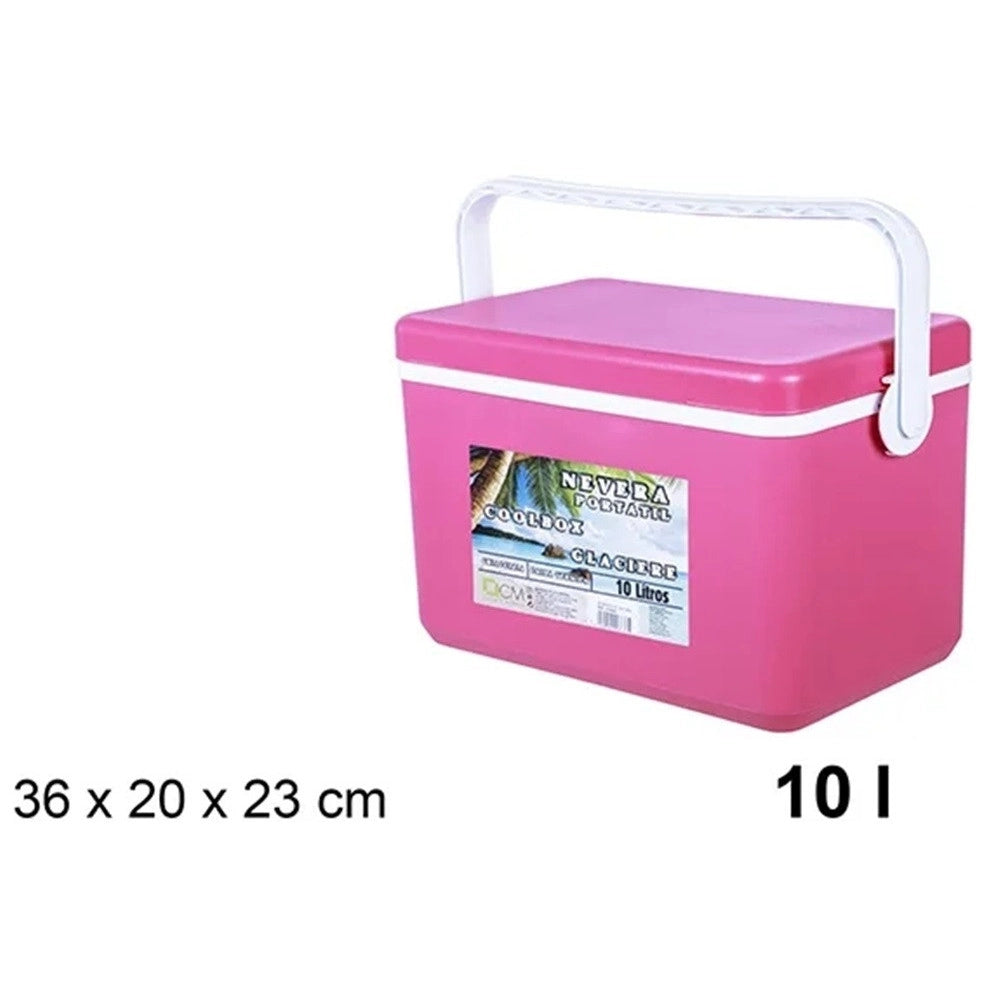 Trade Shop - Frigo Borsa Termica Frigorifero Portatile Con Coperchio Piatto Da 10 Lt Con Maniglia - Rosa