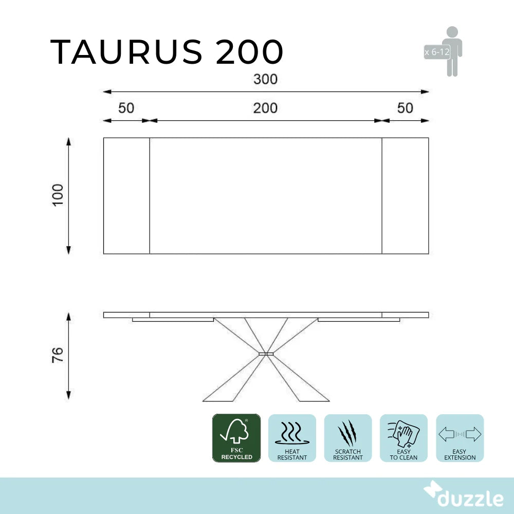 Tavolo da pranzo allungabile in legno impiallacciato rovere naturale Taurus 200-300x100 cm fino a 12 posti Made in Italy | Duzzle
