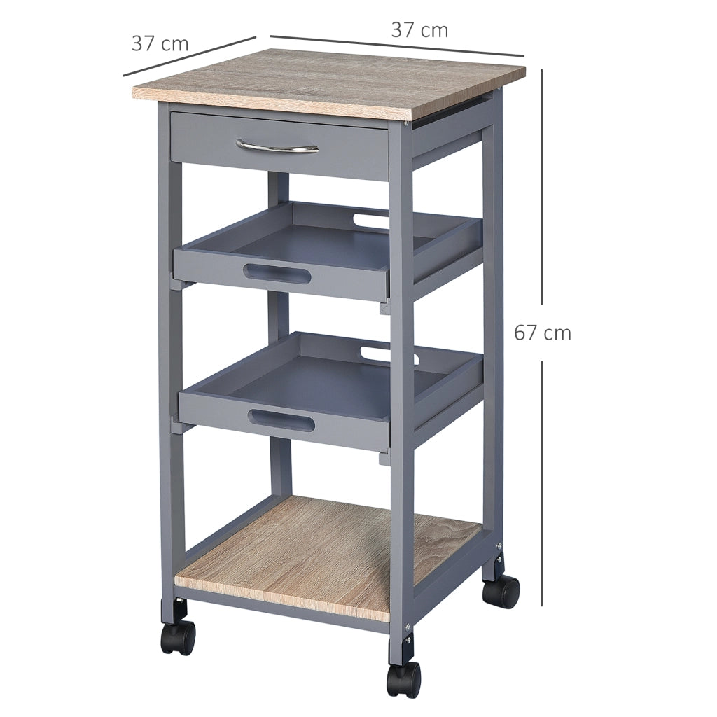 Tavolino da caff¨¨ con ruote e ripiani ¨C Minimal ¨C legno quercia chiaro