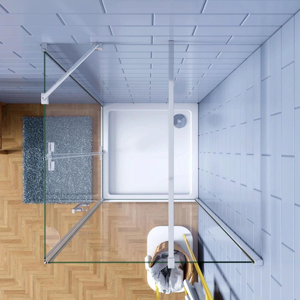195cm Box Doccia Angolare Porta Battente con Parete Fissa 80x90cm Vetro 6 mm Temperato Anticalcare Trasparente con 2 Barre Stabilizzatrici da 30cm e 90cm