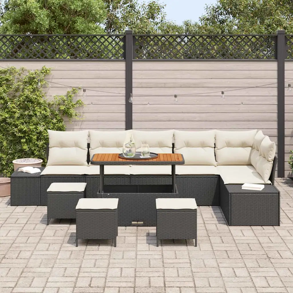 Set Divano da Giardino con cuscino 10 pcs Nero Poly Rattan