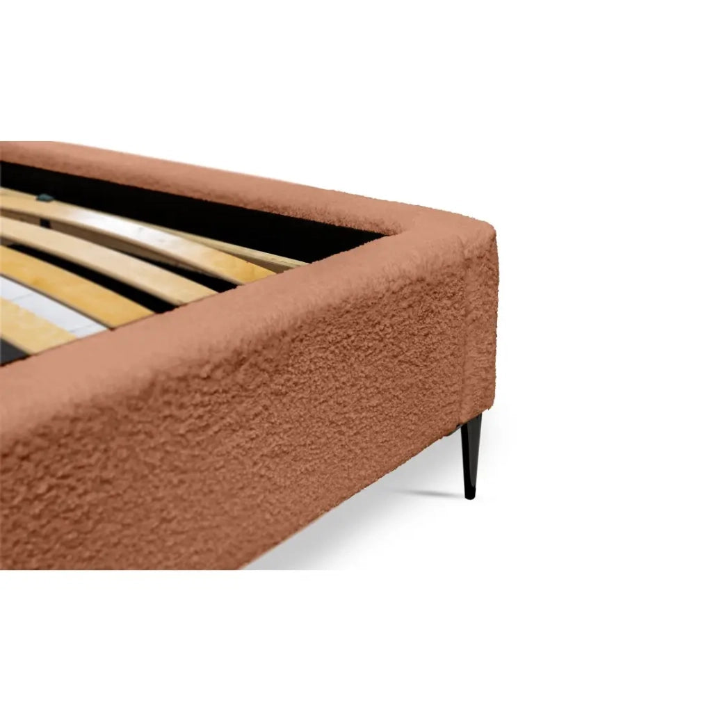 Letto MILLIO - Terracotta - 140x200 cm - Tessuto bouclé in ciniglia - Rete inclusa - Comfort da hotel 5 stelle