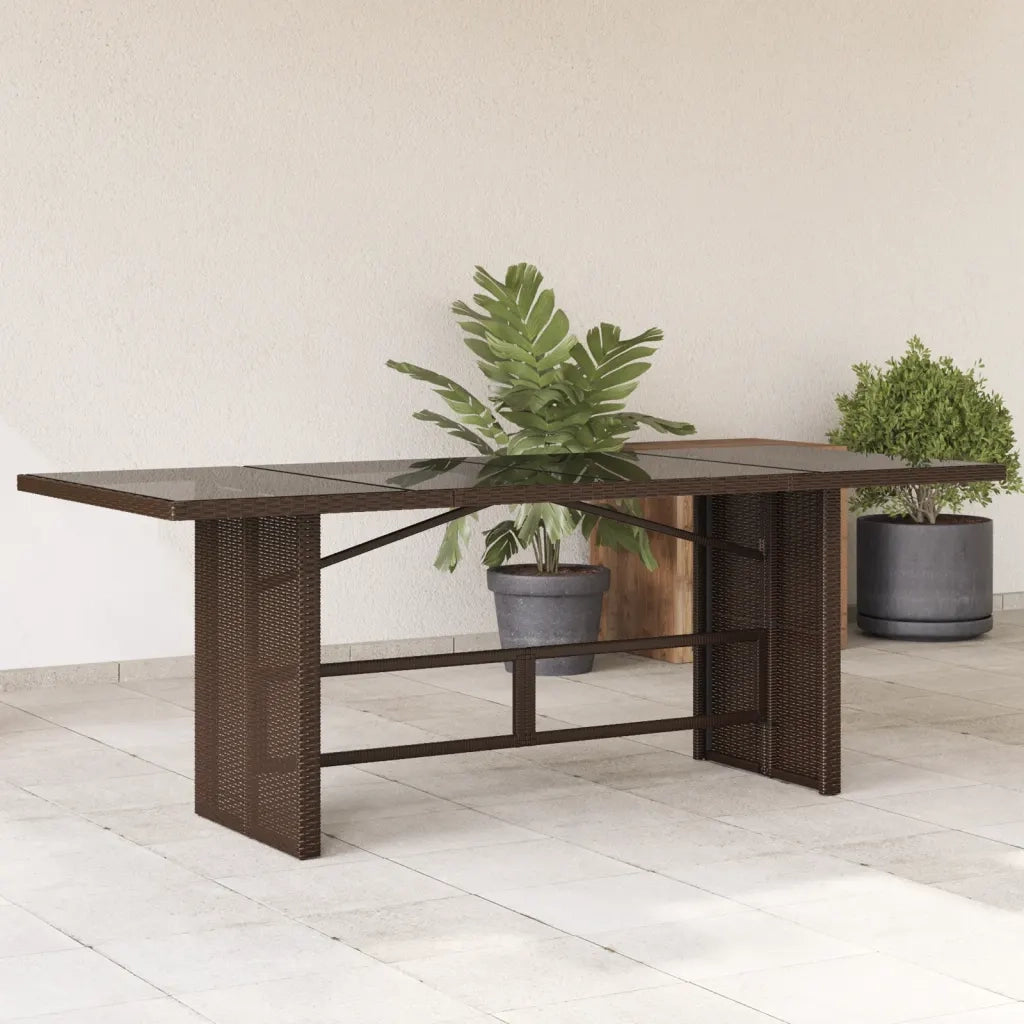 Tavolo Giardino Piano Vetro Marrone 190x80x74cm Polyrattan 365305