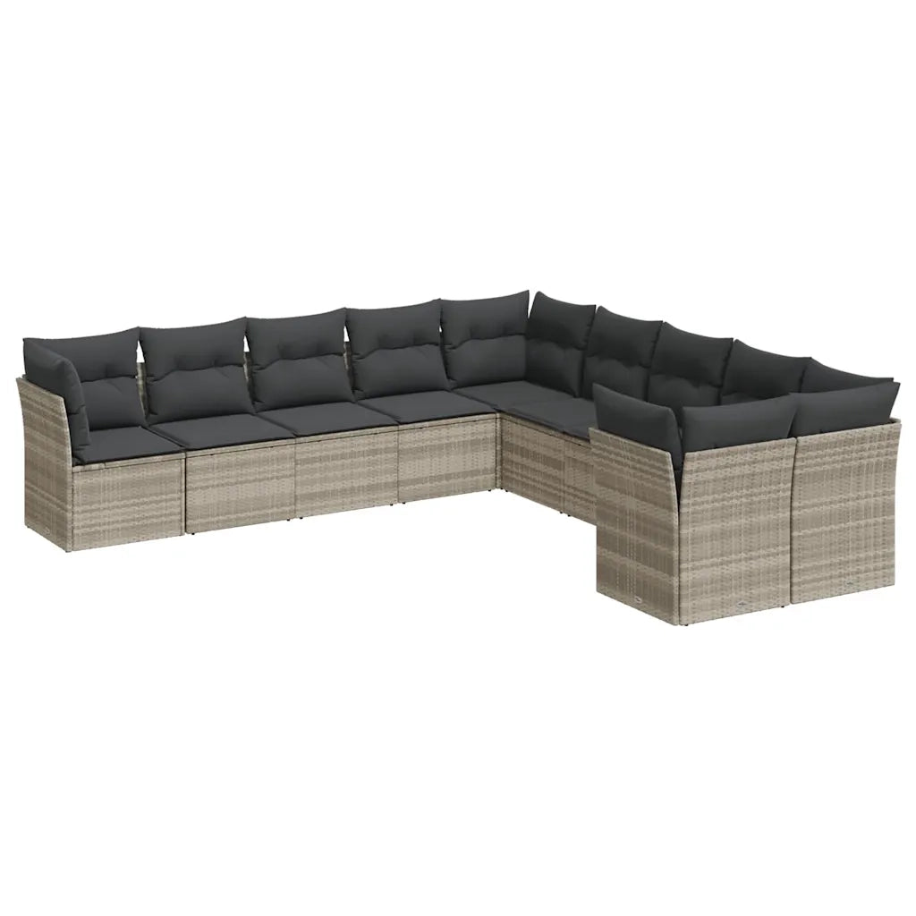 Set Divano Giardino 10 pz con Cuscini Grigio Chiaro Polyrattan