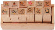 Set di timbri in legno da 12 pezzi - DIY Scrapbook - Timbri mini - Disegni allegri - Scatola in legno