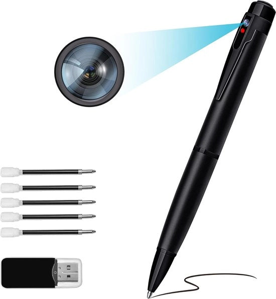 Penna spia - Camera nascosta - Registrazione vocale - Incluso 64B scheda SD - 1080p - Nessuno lo scoprirà.