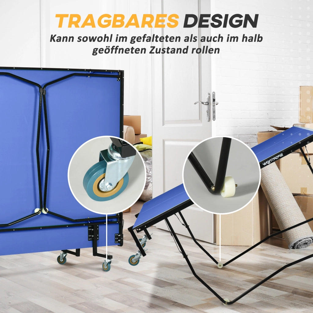 Tavolo da Ping Pong Pieghevole ¨C Xylo ¨C 8 Ruote, Telaio Acciaio, MDF, 274x152,5x76cm, Blu