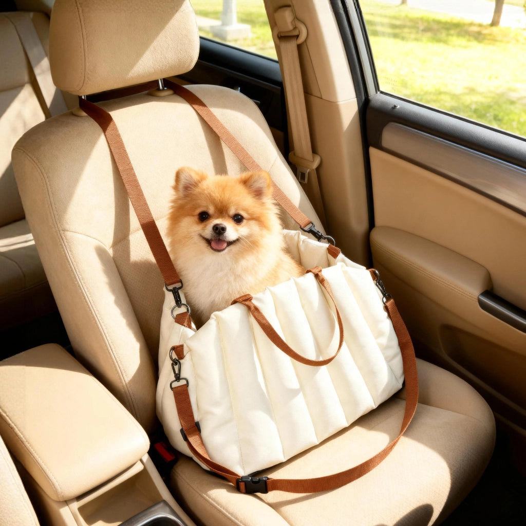 Trasportino Auto per Cani ¨C Xylo ¨C Convertibile con Guinzaglio Antiscivolo Crema