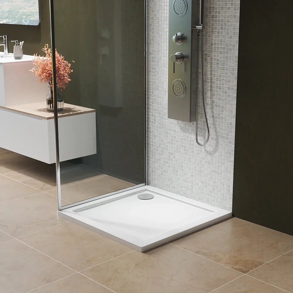Piatto doccia 80x80 cm bianco lucido bordato in acrilico rinforzato | Asteios