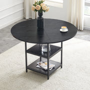 Tavolo da pranzo rotondo - Zephmum- 107 cm, piano MDF nero + struttura metallica, doppio piano di stoccaggio