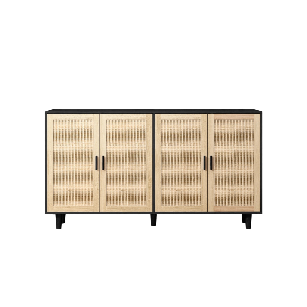 Credenza con 4 ante e ripiano regolabile - per soggiorno - in truciolare - 158×40×88 cm - nero