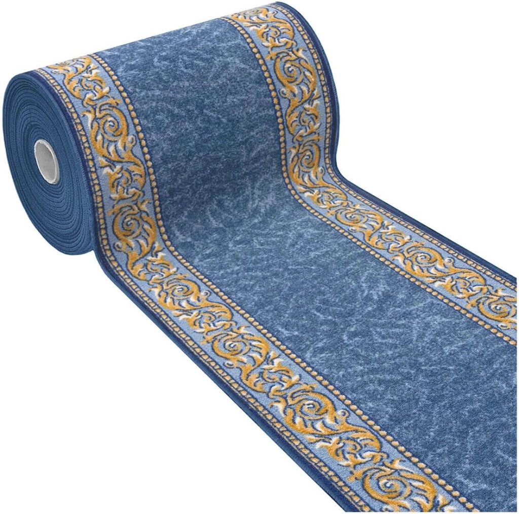 Passatoia Scala Bordata 67x600 cm Ingresso Corridoio Tappeto Cucina Gradini Stile Barocco Blu